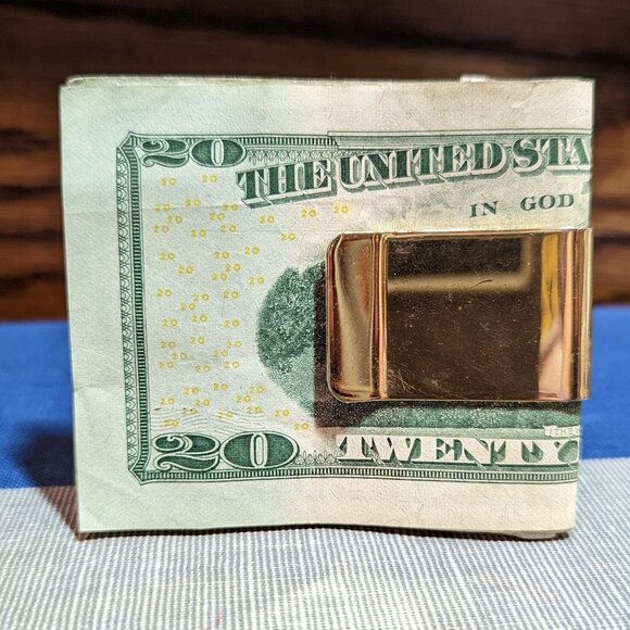 Vintage Gold Tone Money Clip Framed Oval Shaped "Nugget" on Front - Picture 2 of 5